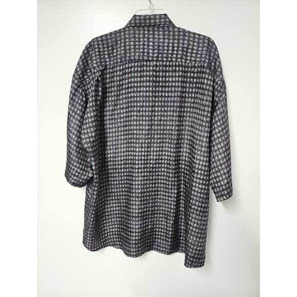 Bruno B Short Sleeve 100% Silk Dress Shirt Mens Size XL Blue Tan Pattern Office - Picture 5 of 5